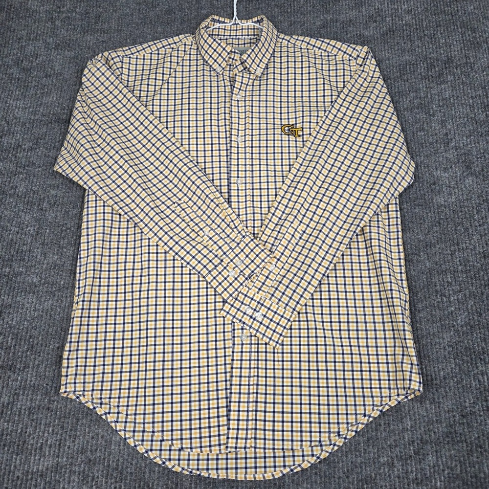 Campus Specialties Georgia Tech Mens Medium Gingham Button Down Shirt Navy‎ Gold